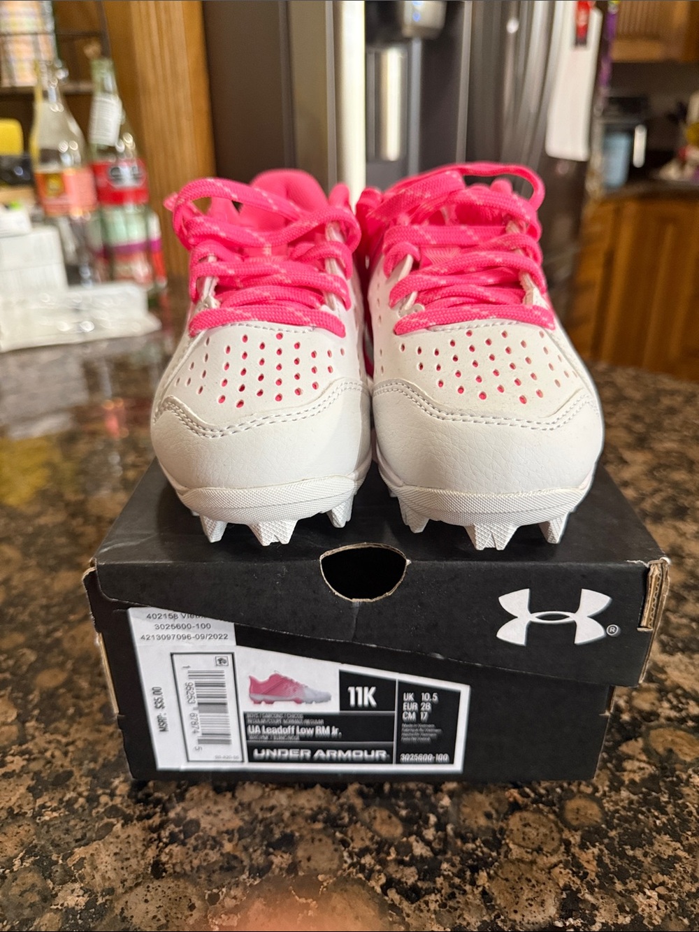 Under Armour Youth White and Hot Pink Athletic Cleats